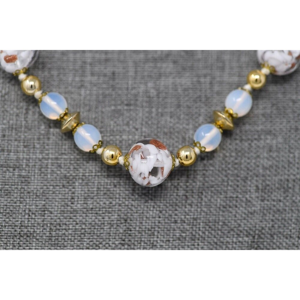 Mirano Glass Necklace foil Gold tone beaded beads 24" - Picture 2 of 7